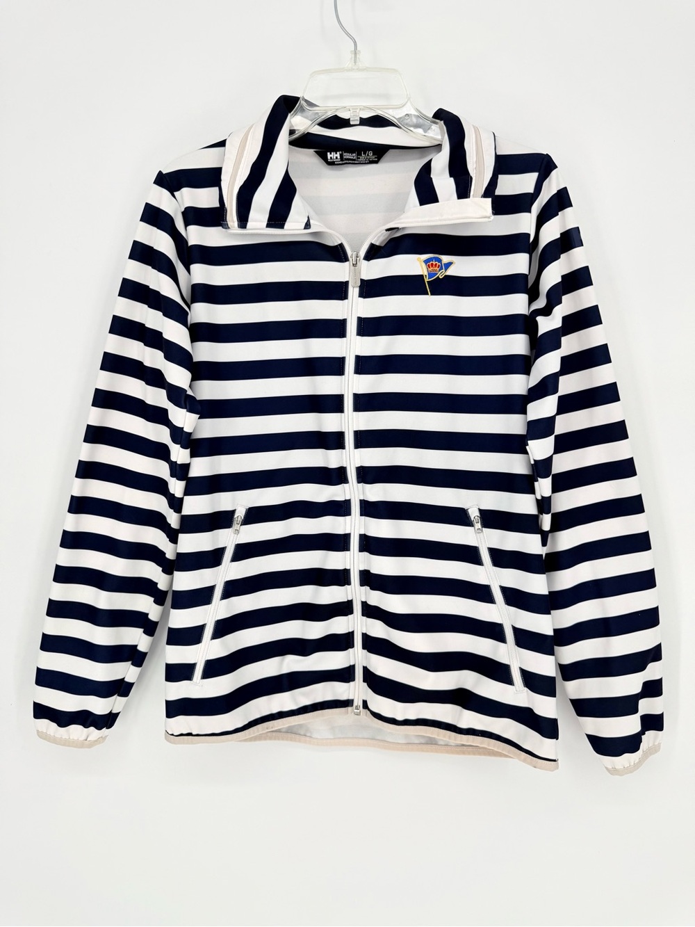 Helly Hansen Stripe Fleece Jacket L Navy SDAYC Coronado Nautical Coastal Preppy